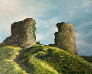 Acrylic painting of Llandovery castle in South Wales.
